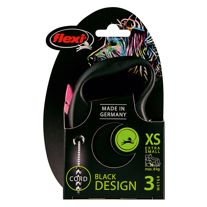 flexi рулетка Black Design XS (до 8 кг) 3 м трос черный/розовый