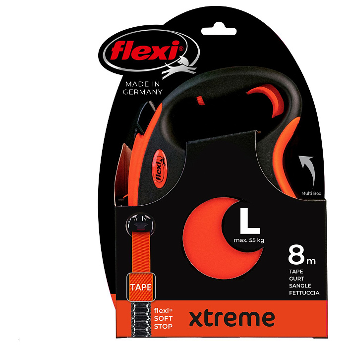 flexi рулетка Xtreme L (до 55 кг) 8 м лента оранжевая