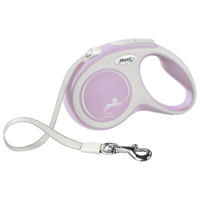 flexi рулетка NEW LINE Comfort S (до 15 кг) лента 5 м серый/розовый
