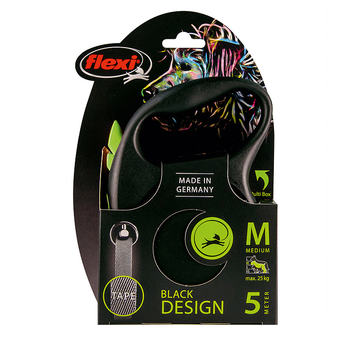flexi рулетка Black Design M (до 25 кг) 5 м лента черный/зеленый