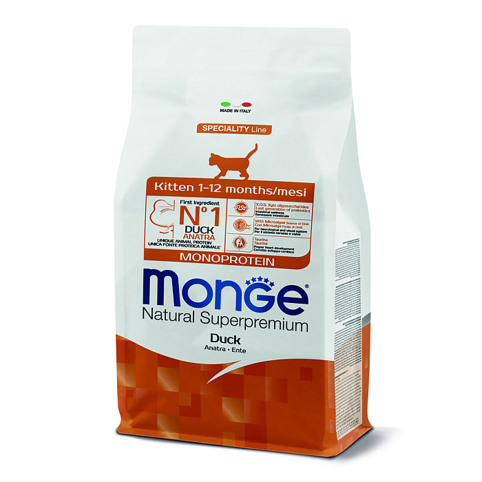 Сухой корм Monge Cat Speciality Line Monoprotein для котят и беременных кошек, из утки 1,5 кг