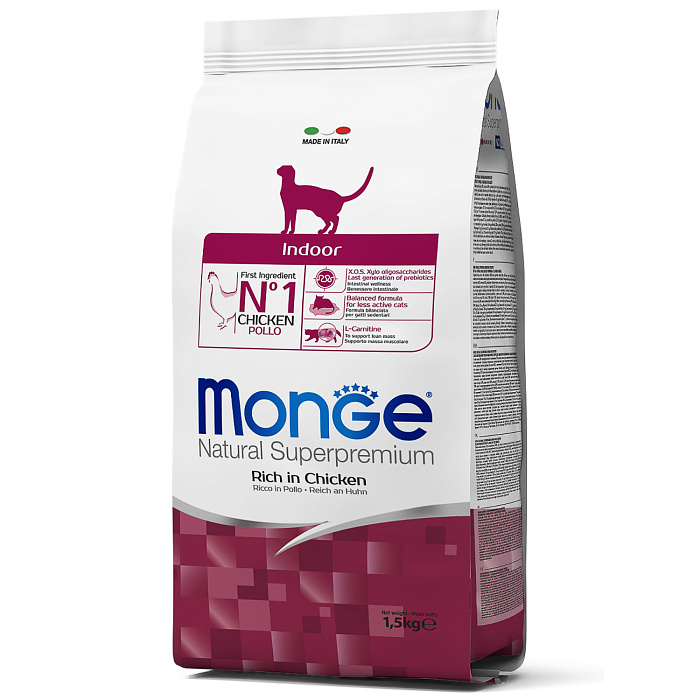 Сухой корм Monge Cat Daily Line Indoor для домашних кошек, из курицы 1,5 кг