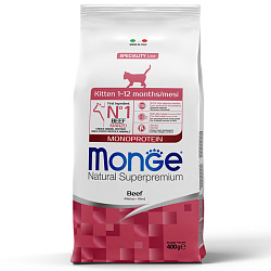 Сухой корм Monge Cat Speciality Line Monoprotein для котят и беременных кошек, из говядины 400 г