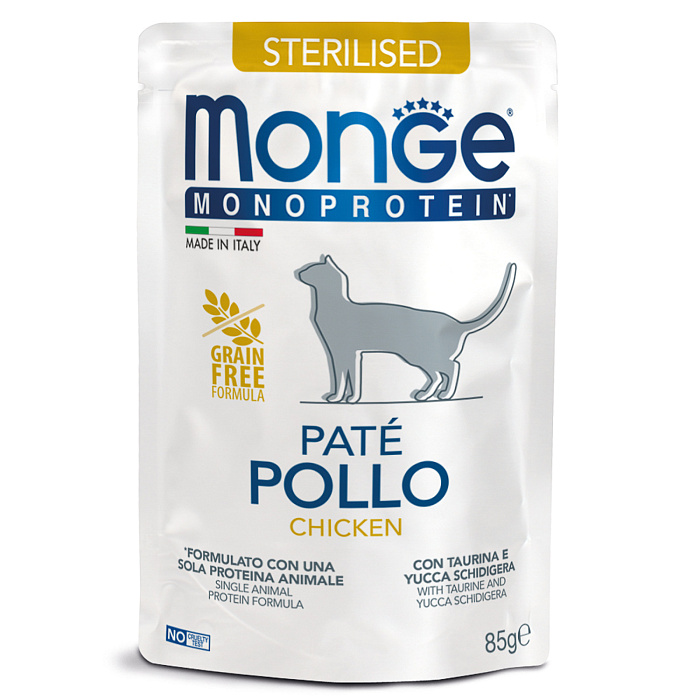 Влажный корм Monge Cat Monoprotein для стерилизованных кошек, из курицы, паучи 85 г