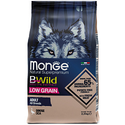 Сухой корм Monge Dog BWild LOW GRAIN для взрослых собак, низкозерновой, из мяса гуся 2,5 кг
