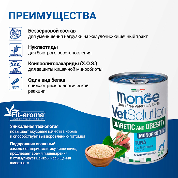 Диетический корм Monge VetSolution Dog Diabetic and Obesity Диабетик и Обесити для собак при сахарном диабете и лишнем весе 400 г