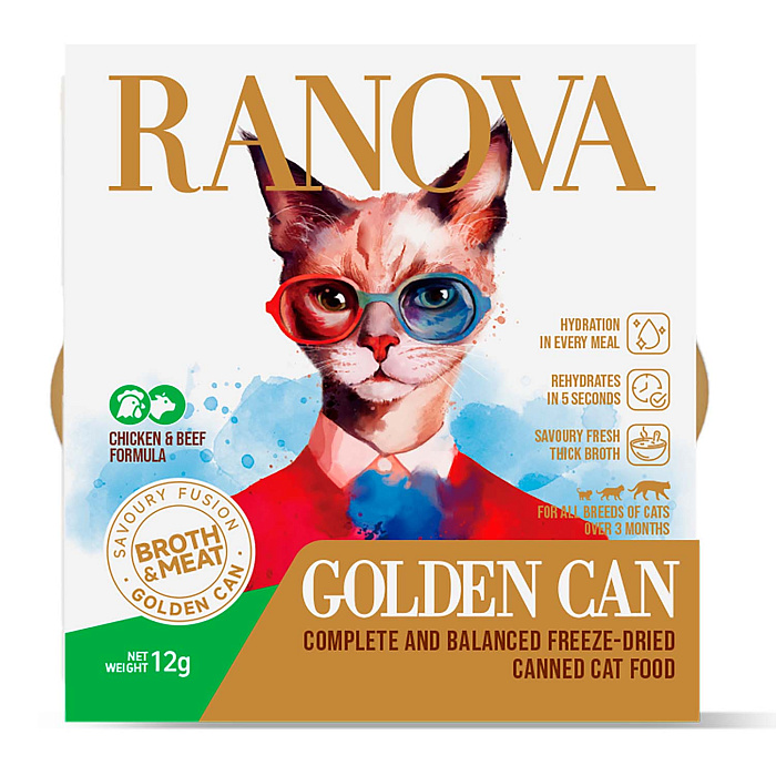 Полнорационный сухой (сублимированный) корм Ranova для кошек консервированный с курицей и говядиной, 12 г
