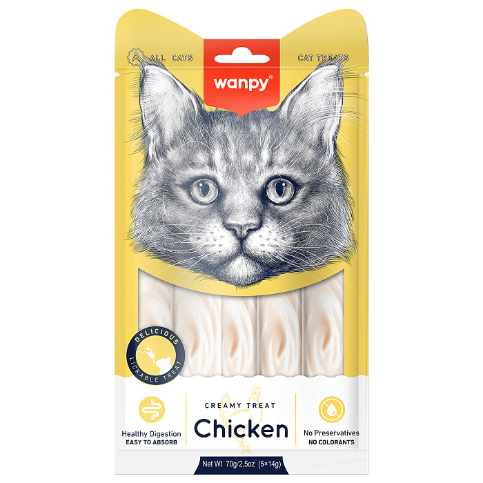 Wanpy Cat Лакомство для кошек «нежное пюре» из курицы 70 г