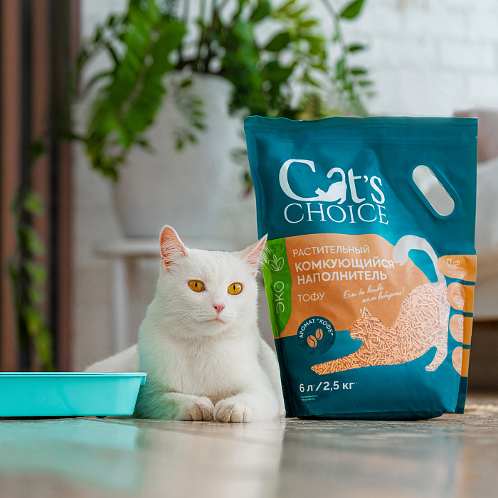 Растительный комкующийся наполнитель тофу Cat's choice с ароматом "Персик" 6 л/2,5 кг