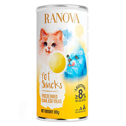 Лакомство Ranova для кошек и собак Сублимированный желток перепелиного яйца, 80 г