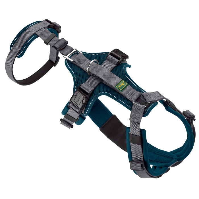 Hunter шлейка для собак Safety Maldon M-L (57-98 / 60-91 / 2,5 см) с ручкой, нейлон, сине-зеленый/серый СКИДКА 50%