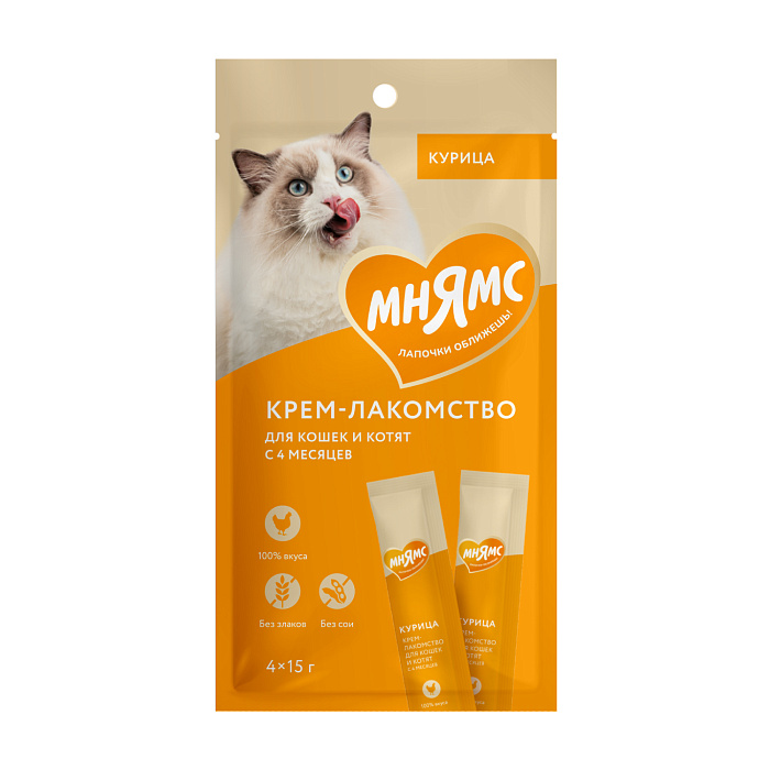 Крем-лакомство Мнямс для кошек с курицей 15 г х 4 шт.