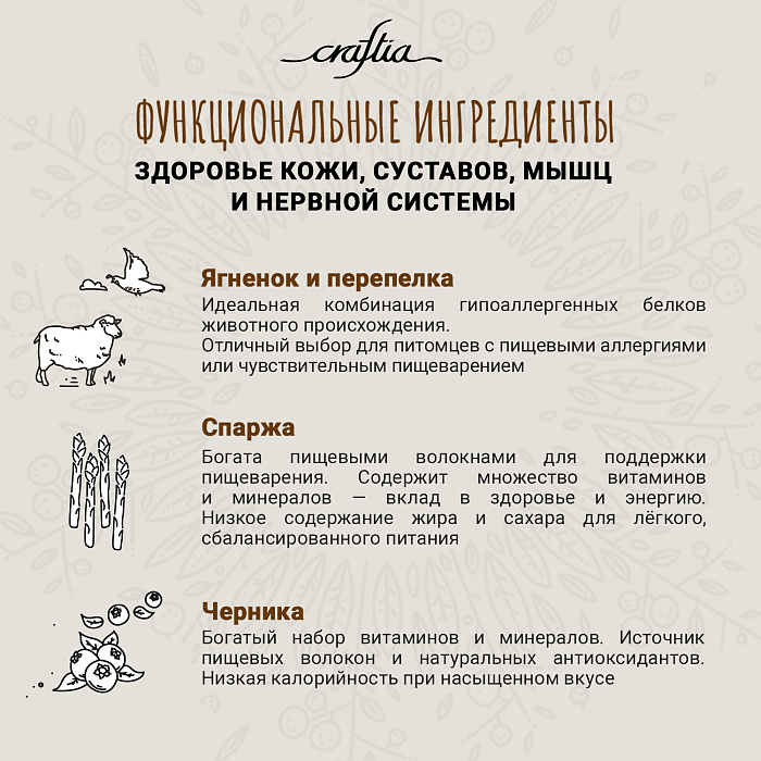 Сухой корм CRAFTIA NATURA для щенков миниатюрных и мелких пород из ягненка с перепелкой 2 кг