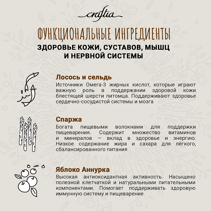 Сухой корм CRAFTIA NATURA для взрослых собак миниатюрных и мелких пород из лосося с сельдью 640 г