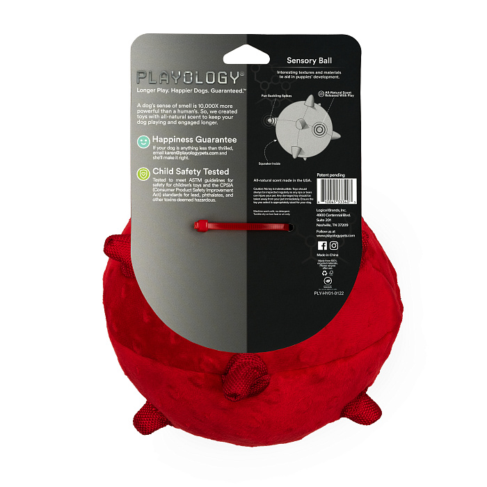 Сенсорный плюшевый мяч Playology PUPPY SENSORY BALL 15 см для щенков средних и крупных пород 8-16 недель с ароматом говядины, цвет красный СКИДКА 50%