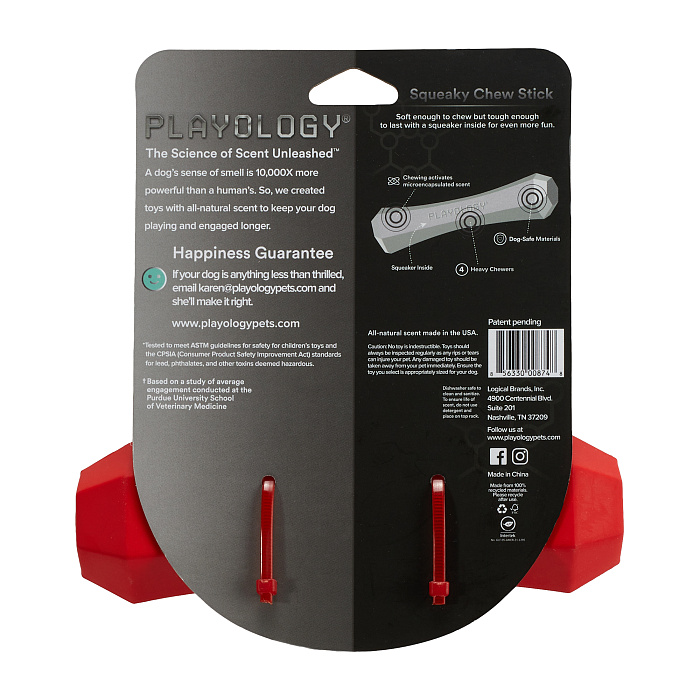 Playology  жевательная палочка SQUEAKY CHEW STICK для собак средних пород с ароматом говядины, средняя, цвет красный СКИДКА 50%