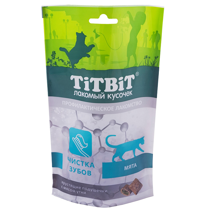 Лакомство TiTBiT Хрустящие подушечки для кошек с мясом утки для чистки зубов 60 г
