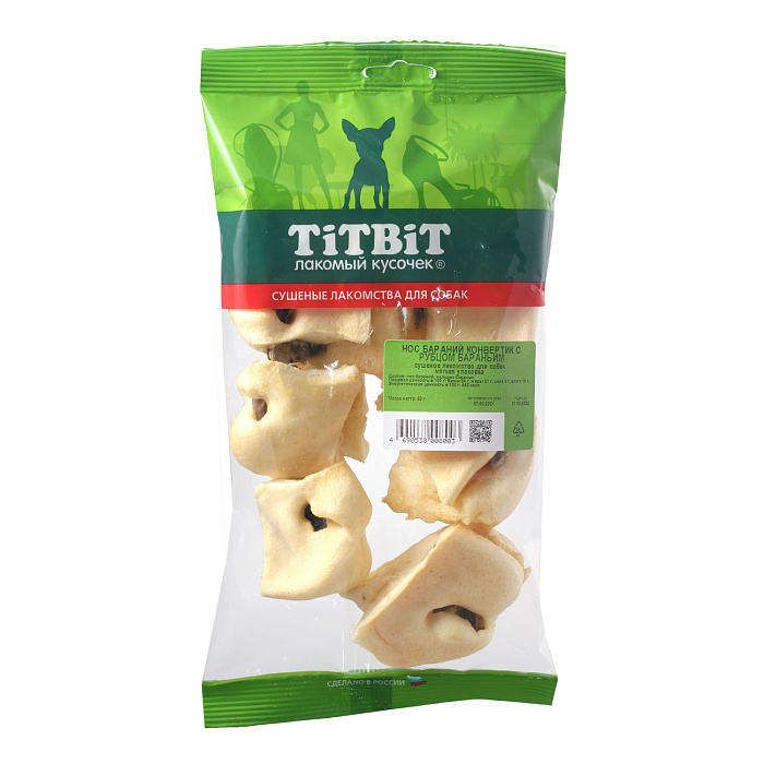Лакомство TiTBiT Нос бараний конвертик для собак с рубцом бараньим 40 г