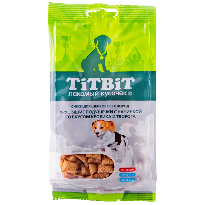 Лакомство TiTBiT Хрустящие подушечки для щенков с начинкой со вкусом кролика и творога 95 г