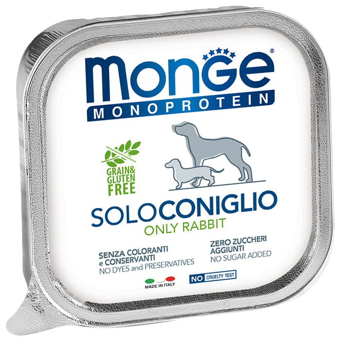 Влажный корм Monge Dog Monoprotein для собак, паштет из кролика, консервы 150 г