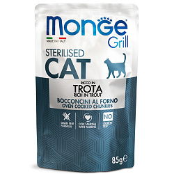 Влажный корм Monge Cat Grill для стерилизованных кошек, с форелью, паучи 85 г
