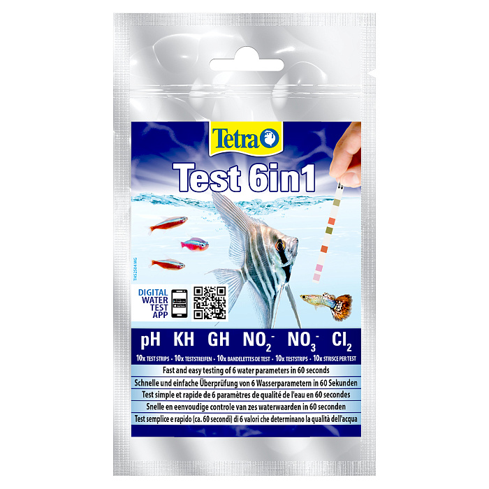 TetraTest 6 в 1 GH/KH/NO2/NO3/pH/Cl тестовые полоски для пресной воды 10 шт.