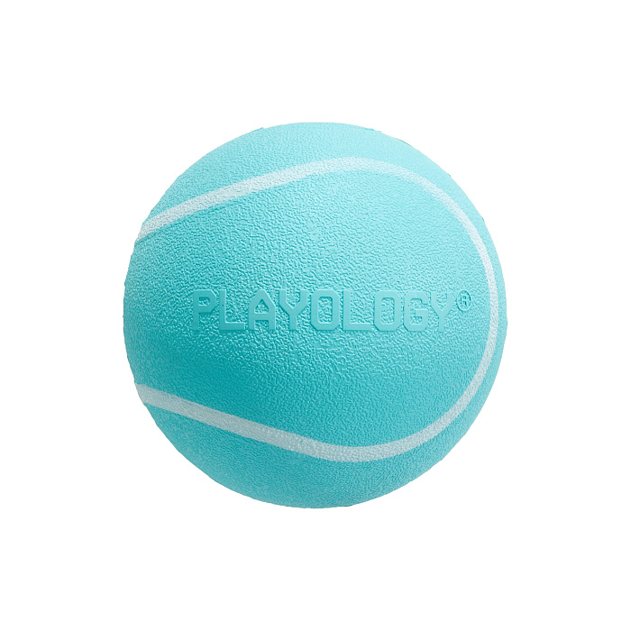 Playology жевательный мяч SQUEAKY CHEW BALL 8 см для собак средних и крупных пород с пищалкой и с ароматом арахиса, цвет голубой