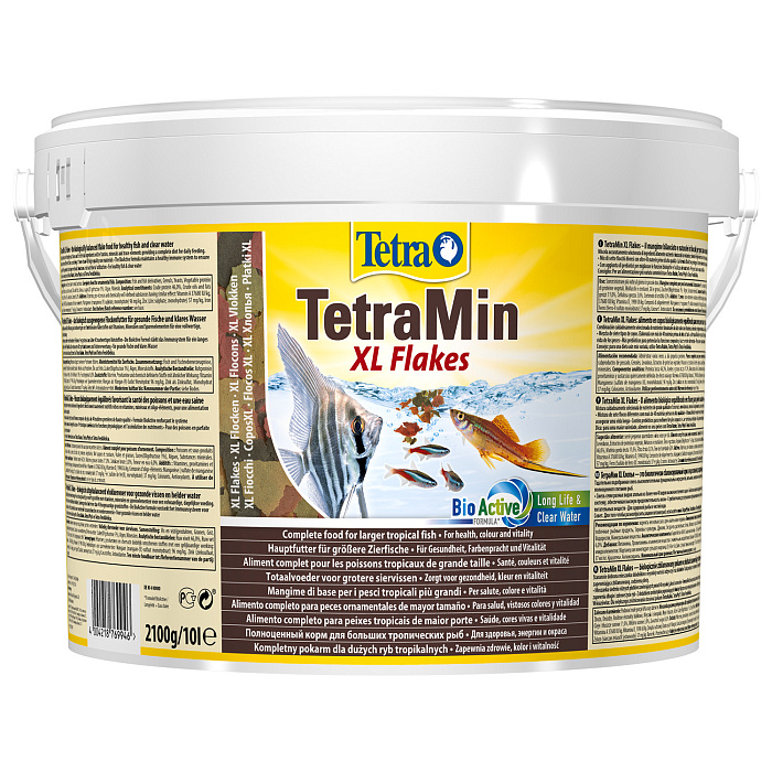 TetraMin XL корм для всех видов рыб крупные хлопья 10 л (ведро)