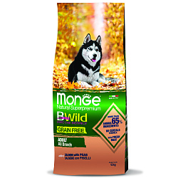 Сухой корм Monge Dog BWild GRAIN FREE для взрослых собак, беззерновой, из лосося 12 кг