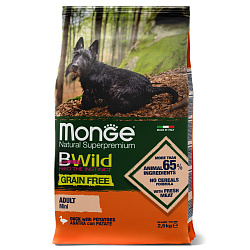 Сухой корм Monge Dog BWild GRAIN FREE Mini для взрослых собак мелких пород, беззерновой, из утки с картофелем 2,5 кг