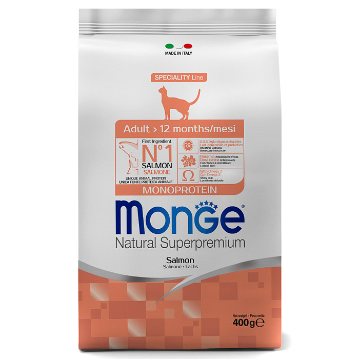 Сухой корм Monge Cat Speciality Line Monoprotein Adult для взрослых кошек, из лосося 400 г