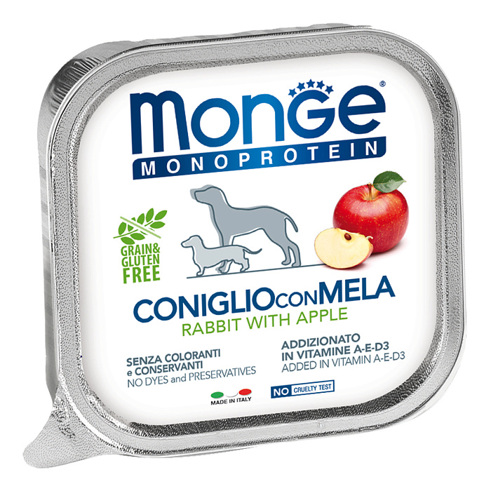 Влажный корм Monge Dog Natural Monoprotein Fruits для собак, паштет из кролика с яблоком, консервы 150 г