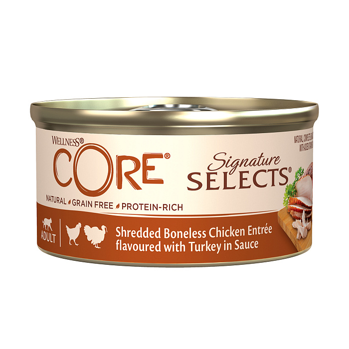 Влажный корм CORE SIGNATURE SELECTS для кошек, из курицы с индейкой в виде фарша в соусе, консервы 79 г