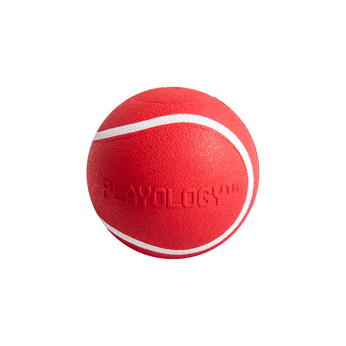 Playology  жевательный мяч SQUEAKY CHEW BALL 6 см для собак мелких и средних пород с пищалкой и с ароматом говядины, цвет красный СКИДКА 50%