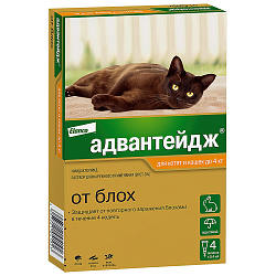 Bayer Адвантейдж 40 К для кошек до 4 кг от блох (4 пипетки х 0,4 мл) Bayer Адвантейдж 40 К для кошек до 4 кг от блох (4 пипетки х 0,4 мл)