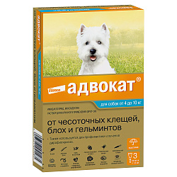 Bayer Адвокат 100 капли для собак 4-10 кг от чесоточных клещей, блох и гельминтов (3 пипетки х 1 мл) Bayer Адвокат 100 капли для собак 4-10 кг от чесоточных клещей, блох и гельминтов (3 пипетки х 1 мл)