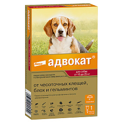 Bayer Адвокат 250 капли для собак 10-25 кг от чесоточных клещей, блох и гельминтов (1 пипетка х 2,5 мл) Bayer Адвокат 250 капли для собак 10-25 кг от чесоточных клещей, блох и гельминтов (1 пипетка х 2,5 мл)