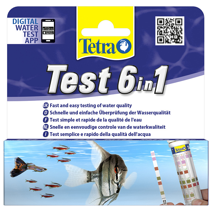 TetraTest 6 в 1 GH/KH/NO2/NO3/pH/Cl полоски для пресной воды 25 шт.