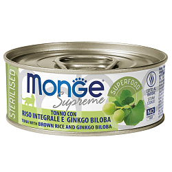 Влажный корм Monge Supreme sterilized для стерилизованных кошек из тунца с бурым рисом и гинкго билоба, консервы 80 г Влажный корм Monge Supreme sterilized для стерилизованных кошек из тунца с бурым рисом и гинкго билоба, консервы 80 г
