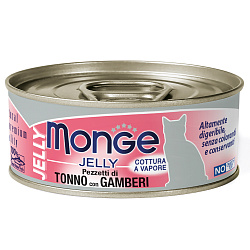 Влажный корм Monge jelly Adult cat для взрослых кошек с желтоперым тунцом и креветками, консервы 80 г Влажный корм Monge jelly Adult cat для взрослых кошек с желтоперым тунцом и креветками, консервы 80 г