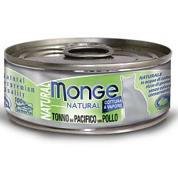 Влажный корм Monge Cat Natural для кошек, из тихоокеанского тунца с курицей, консервы 80 г Влажный корм Monge Cat Natural для кошек, из тихоокеанского тунца с курицей, консервы 80 г