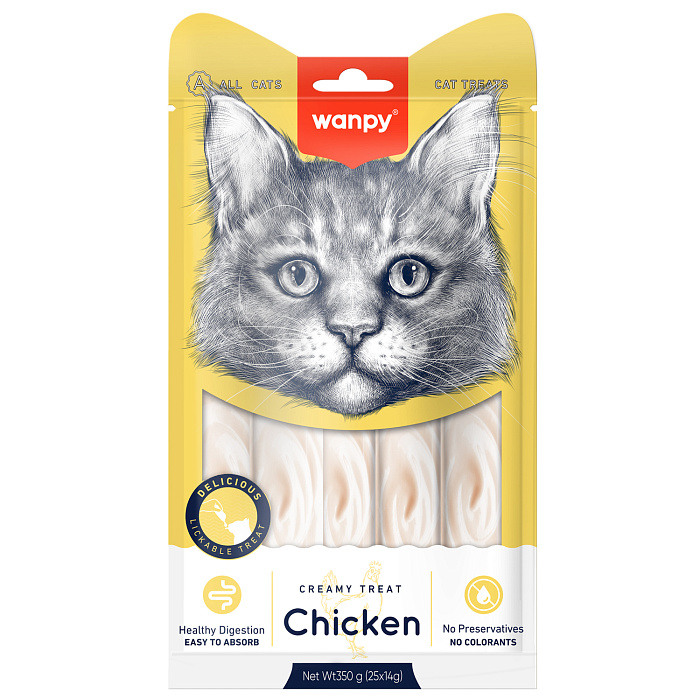 Wanpy Cat Лакомство для кошек "нежное пюре" из курицы 25 шт х14 г