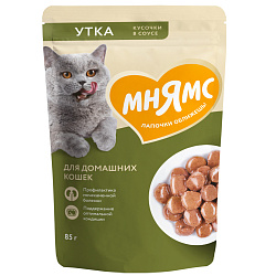 Влажный корм Мнямс На каждый день Кусочки в соусе с уткой для домашних кошек 85 г Влажный корм Мнямс На каждый день Кусочки в соусе с уткой для домашних кошек 85 г