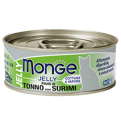 Влажный корм Monge jelly Adult cat для взрослых кошек с желтоперым тунцом и сурими, консервы 80 г Влажный корм Monge jelly Adult cat для взрослых кошек с желтоперым тунцом и сурими, консервы 80 г