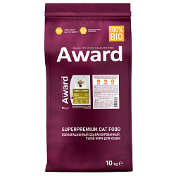 Сухой корм AWARD Hairball & Indoor для взрослых кошек для выведения шерсти с уткой и индейкой с добавлением зеленой чечевицы и Юкки Шидигера 10кг Сухой корм AWARD Hairball & Indoor для взрослых кошек для выведения шерсти с уткой и индейкой с добавлением зеленой чечевицы и Юкки Шидигера 10кг
