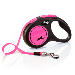 flexi рулетка Neon New S (до 15 кг) лента 5 м, светоотражающая,розовый неон flexi рулетка Neon New S (до 15 кг) лента 5 м, светоотражающая,розовый неон