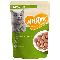 Влажный корм Мнямс На каждый день Кусочки в соусе с кроликом для стерилизованных кошек 85 г Влажный корм Мнямс На каждый день Кусочки в соусе с кроликом для стерилизованных кошек 85 г