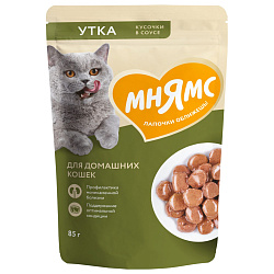 Влажный корм Мнямс На каждый день Кусочки в соусе с уткой для домашних кошек 85 г Влажный корм Мнямс На каждый день Кусочки в соусе с уткой для домашних кошек 85 г
