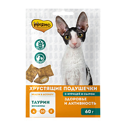 Лакомство Мнямс "Здоровье и активность" хрустящие подушечки для кошек с курицей и сыром 60 г Лакомство Мнямс "Здоровье и активность" хрустящие подушечки для кошек с курицей и сыром 60 г