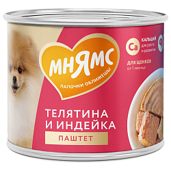 Влажный корм Мнямс На каждый день Паштет из телятины и индейки для щенков «ПРАВИЛЬНОЕ РАЗВИТИЕ» 200 г Влажный корм Мнямс На каждый день Паштет из телятины и индейки для щенков «ПРАВИЛЬНОЕ РАЗВИТИЕ» 200 г